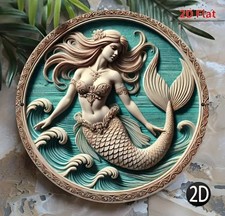 Listing image for Delightfully Artistic Mermaid Themed 8" Diameter Weather Resistant Iron Wall Art