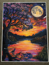 Listing image for Enchanting Twilight Landscape with Moon and Colorful Sky Poster 18x24in