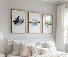 Listing image for WW2 Aircraft Watercolour Print Set of 3, Spitfire, Lancaster & Hurricane RAF Art